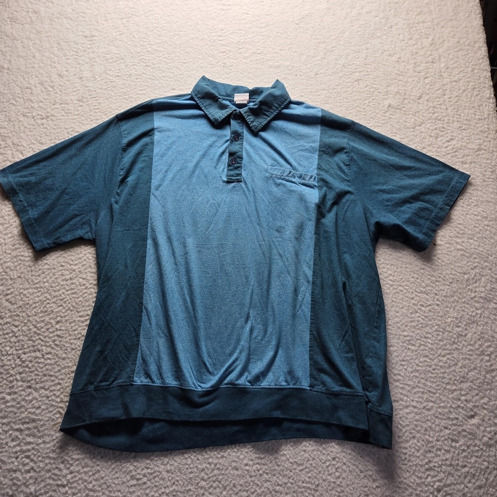 Haband Casual Joe Polo Shirt Mens 3X Blue Colorblock Pocket Jersey Knit Top